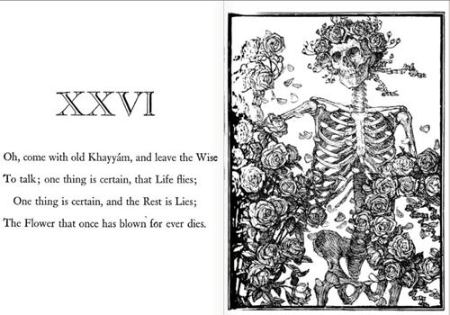 Reprodução da ilustração e do poema  do livro Rubaiyat, de Omar Khayyam.